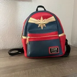 Loungefly Disney Leather Marvel Captain Marvel Red Blue Gold Backpack Medium Official Captain Marvel Loungefly Mini | Mercari main image 3